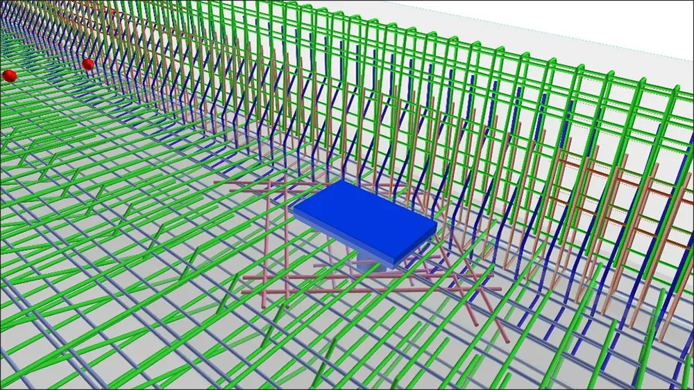 床版3D配筋図における排水装置との取り合い確認例